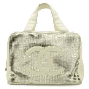 CHANEL White Leather Logo Bag